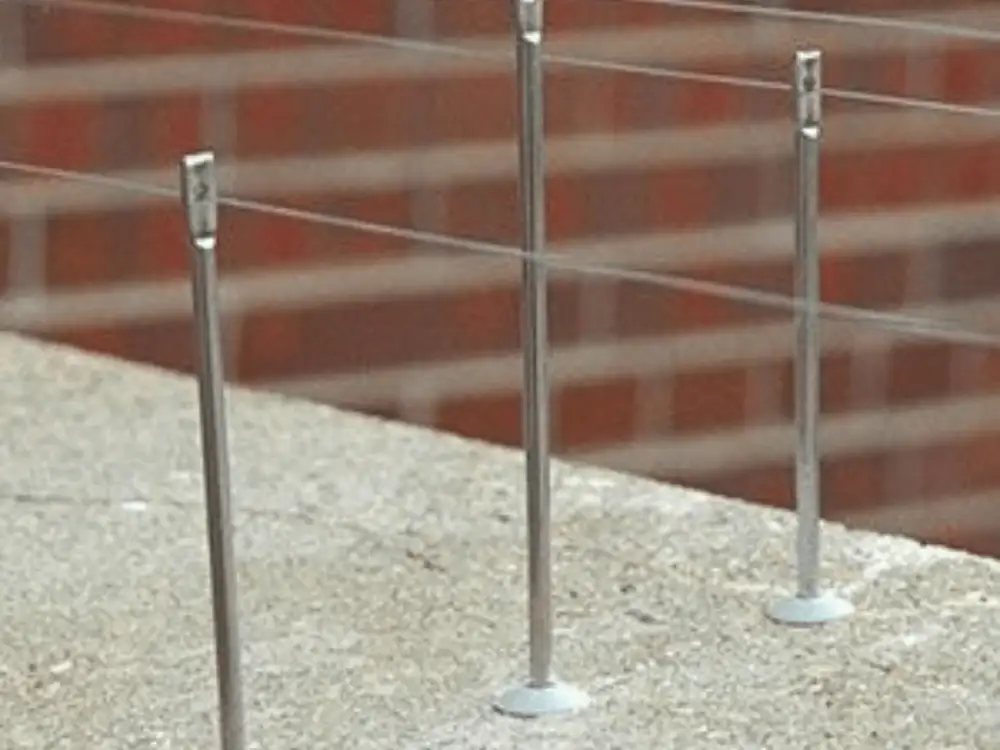 Bird-Wire spring-tensioned post and wire system on a ledge